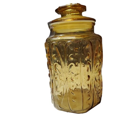 LE Smith Imperial Glass Canister in Amber Gold 9” Apothecary Jar - Picture 1 of 5